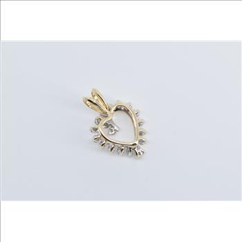 14K Classic Diamond Heart Love Symbol Curved Yellow Gold Pendant