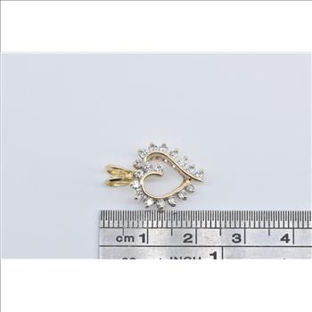 14K Classic Diamond Heart Love Symbol Curved Yellow Gold Pendant
