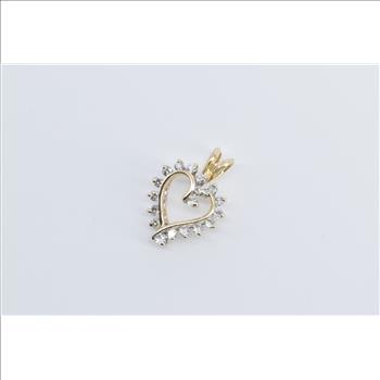 14K Classic Diamond Heart Love Symbol Curved Yellow Gold Pendant