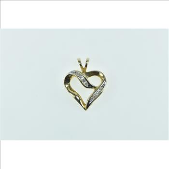 14K Classic Diamond Vintage Heart Love Symbol Yellow Gold Pendant