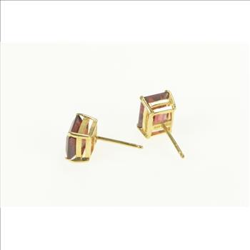 14K Classic Emerald Cut Garnet Solitaire Stud Yellow Gold Earrings