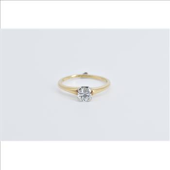 14K Classic Engagement Style CZ Promise Charm Yellow Gold Ring, Size 4
