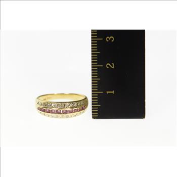 14K Classic Ruby Diamond Inset Wedding Band Yellow Gold Ring, Size 7