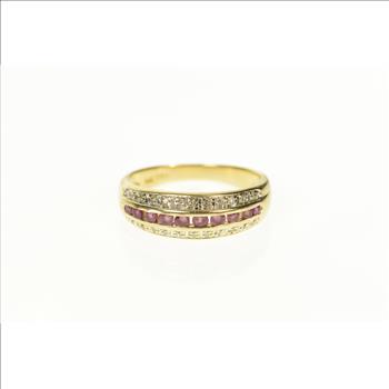 14K Classic Ruby Diamond Inset Wedding Band Yellow Gold Ring, Size 7