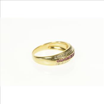 14K Classic Ruby Diamond Inset Wedding Band Yellow Gold Ring, Size 7