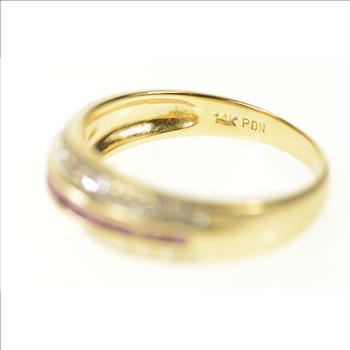14K Classic Ruby Diamond Inset Wedding Band Yellow Gold Ring, Size 7