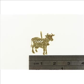 14K Cow Farm Animal Livestock Diamond Cut Yellow Gold Charm/Pendant