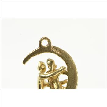14K Crescent Moon Lovers Romantic Valentine Kiss Yellow Gold Charm/Pendant