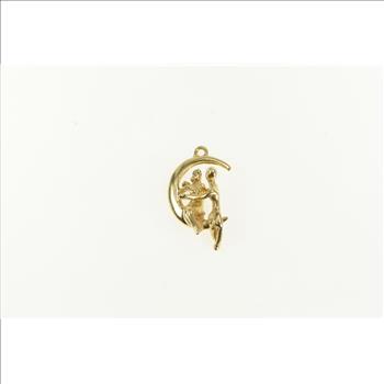 14K Crescent Moon Lovers Romantic Valentine Kiss Yellow Gold Charm/Pendant