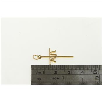 14K Cross Alpha Omega Greek Letter Christian Yellow Gold Charm/Pendant