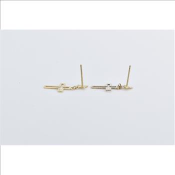 14K Cross Christian Faith Symbol Religious Dangle Yellow Gold Earrings