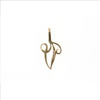 14K Cursive Letter V Monogram Initial Name Yellow Gold Charm/Pendant