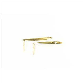 14K Curved Diamond Drop Dangle Bar Yellow Gold Earrings