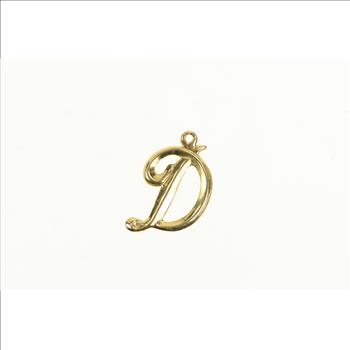 14K D Cursive Name Initial Letter Monogram Yellow Gold Charm/Pendant