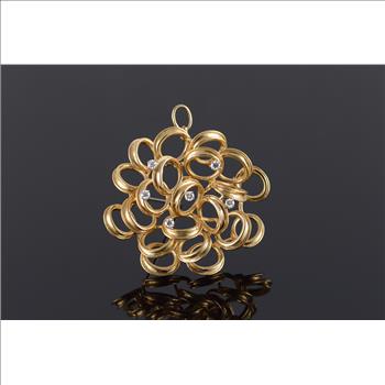 14K Dan Frere 0.30 CTW Diamond Free Form Circle Cluster Yellow Gold Pin/Brooch
