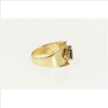 14K Dark Green Blue & White Sapphire Wide Yellow Gold Ring, Size 8