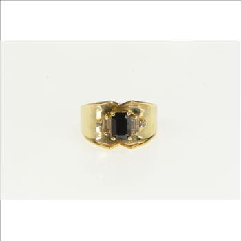14K Dark Green Blue & White Sapphire Wide Yellow Gold Ring, Size 8