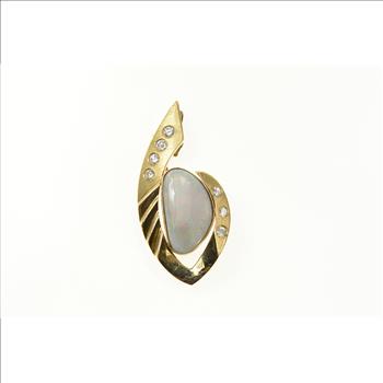 14K Designer Black Opal Diamond Geometric Yellow Gold Pendant