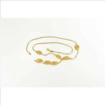 14K Designer Textured Leaf Vine Fringe Chain Yellow Gold Necklace 17.75