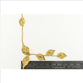 14K Designer Textured Leaf Vine Fringe Chain Yellow Gold Necklace 17.75