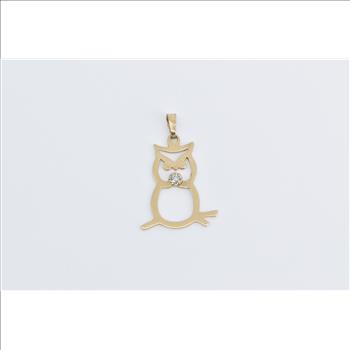 14K Diamond Accent Owl Cut Out Wisdom Symbol Yellow Gold Charm/Pendant