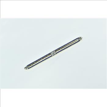 14K Diamond Art Deco Filigree Enamel Ornate Bar Yellow Gold Pin/Brooch