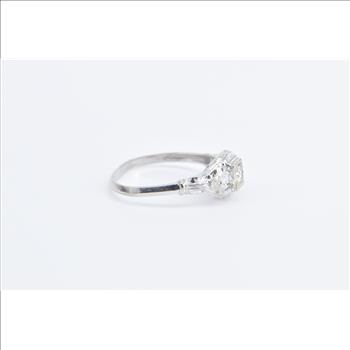 14K Diamond Art Deco Filigree Engagement White Gold Ring, Size 5