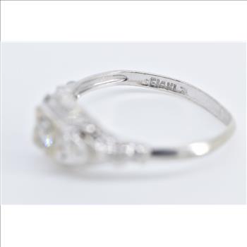 14K Diamond Art Deco Filigree Engagement White Gold Ring, Size 5
