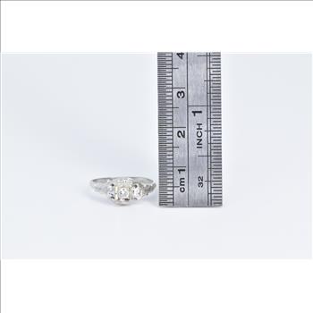 14K Diamond Art Deco Filigree Engagement White Gold Ring, Size 5