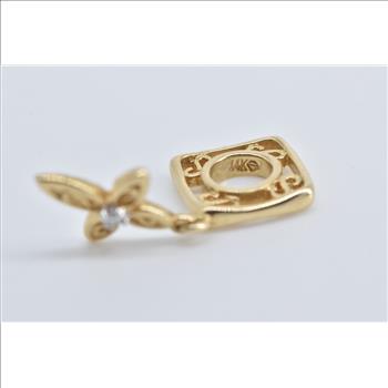 14K Diamond Cross Filigree Slide Bracelet Bead Yellow Gold Charm/Pendant