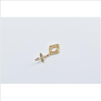 14K Diamond Cross Filigree Slide Bracelet Bead Yellow Gold Charm/Pendant