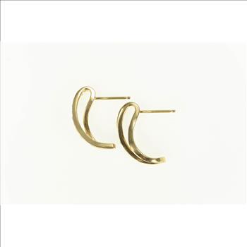 14K Diamond Curved Loop Bar Semi Hoop Fashion Yellow Gold Earrings