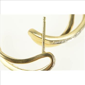14K Diamond Curved Loop Bar Semi Hoop Fashion Yellow Gold Earrings