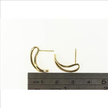 14K Diamond Curved Loop Bar Semi Hoop Fashion Yellow Gold Earrings