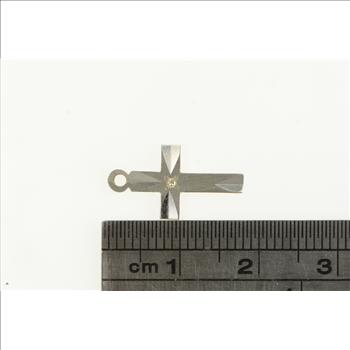 14K Diamond Cut Cross Christian Faith Symbol White Gold Charm/Pendant