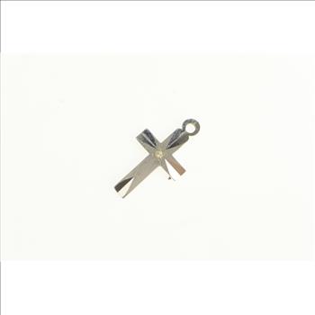 14K Diamond Cut Cross Christian Faith Symbol White Gold Charm/Pendant