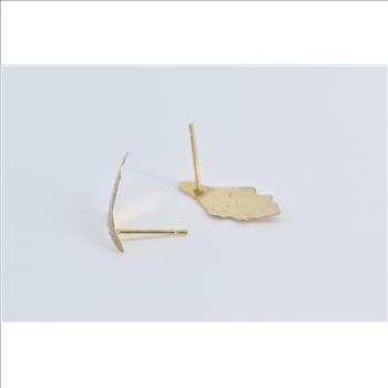14K Diamond Cut Leaf Design Vintage Stud Yellow Gold Earrings