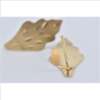 14K Diamond Cut Leaf Design Vintage Stud Yellow Gold Earrings