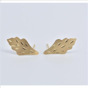 14K Diamond Cut Leaf Design Vintage Stud Yellow Gold Earrings