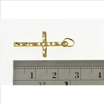 14K Diamond Cut Patterned Cross Christian Symbol Yellow Gold Charm/Pendant