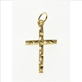 14K Diamond Cut Patterned Cross Christian Symbol Yellow Gold Charm/Pendant