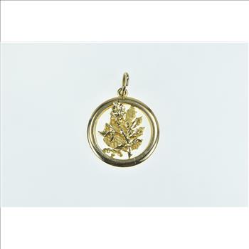14K Diamond Cut Rose Flower Floral Motif Round Yellow Gold Charm/Pendant