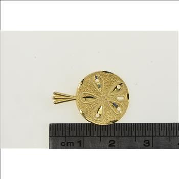 14K Diamond Cut Sand Dollar Sea Shell Ocean Yellow Gold Charm/Pendant