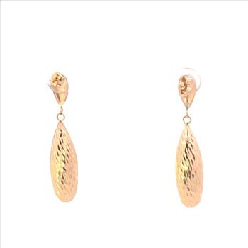 14K Diamond Cut Sparkle Tear Drop Dangle Yellow Gold Earrings