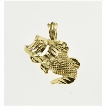 14K Diamond Cut Stylized Fish Fisherman Yellow Gold Charm/Pendant