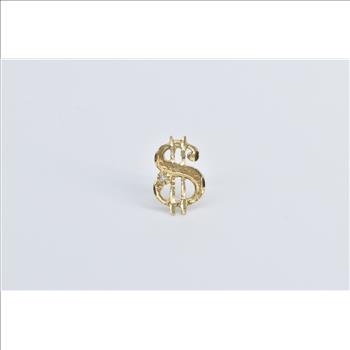 14K Diamond Dollar Sign Cash Money Lapel Yellow Gold Pin/Brooch