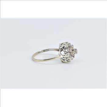 14K Diamond Domed Vintage Cluster Statement White Gold Ring, Size 5.5