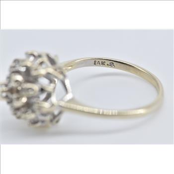 14K Diamond Domed Vintage Cluster Statement White Gold Ring, Size 5.5