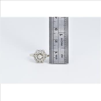 14K Diamond Domed Vintage Cluster Statement White Gold Ring, Size 5.5