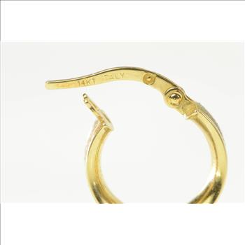 14K Diamond Dust Textured 13.3mm Hoop Yellow Gold Earrings